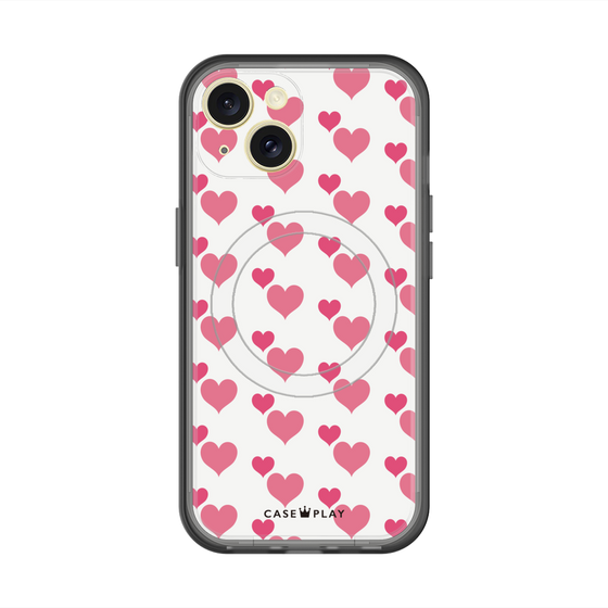 スリムプロテクションプレミアムケース with MagSafe［ Stripe Hearts - Pink ］