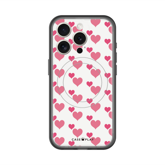スリムプロテクションプレミアムケース with MagSafe［ Stripe Hearts - Pink ］