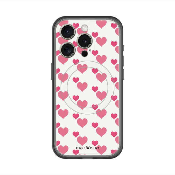 スリムプロテクションプレミアムケース with MagSafe［ Stripe Hearts - Pink ］