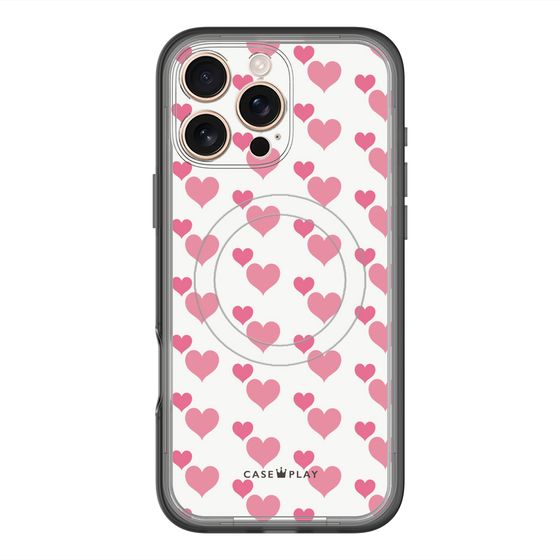 スリムプロテクションプレミアムケース with MagSafe［ Stripe Hearts - Pink ］