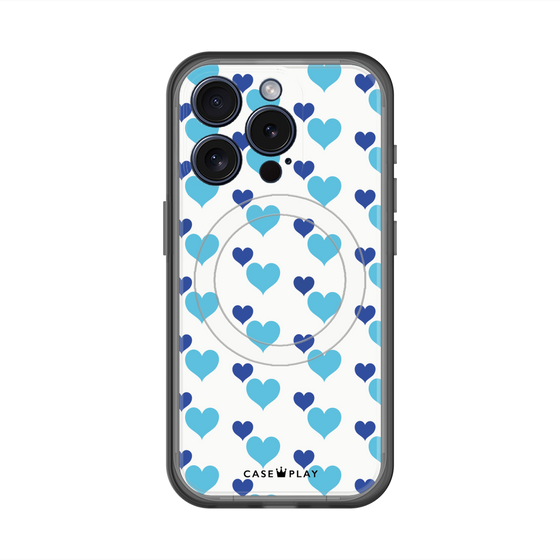 スリムプロテクションプレミアムケース with MagSafe［ Stripe Hearts - Blue ］