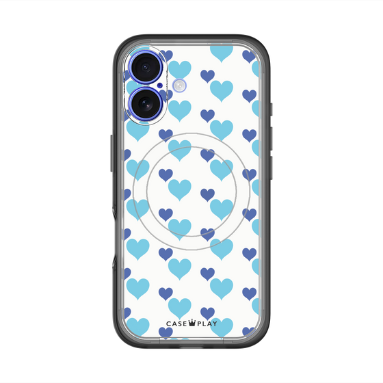 スリムプロテクションプレミアムケース with MagSafe［ Stripe Hearts - Blue ］