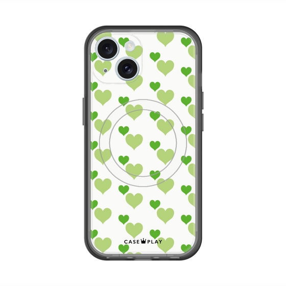 スリムプロテクションプレミアムケース with MagSafe［ Stripe Hearts - Green ］