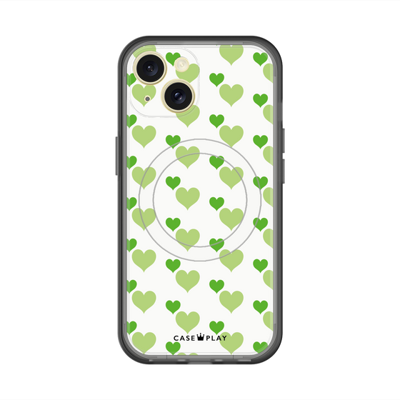 スリムプロテクションプレミアムケース with MagSafe［ Stripe Hearts - Green ］