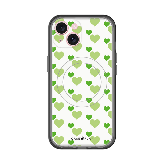 スリムプロテクションプレミアムケース with MagSafe［ Stripe Hearts - Green ］