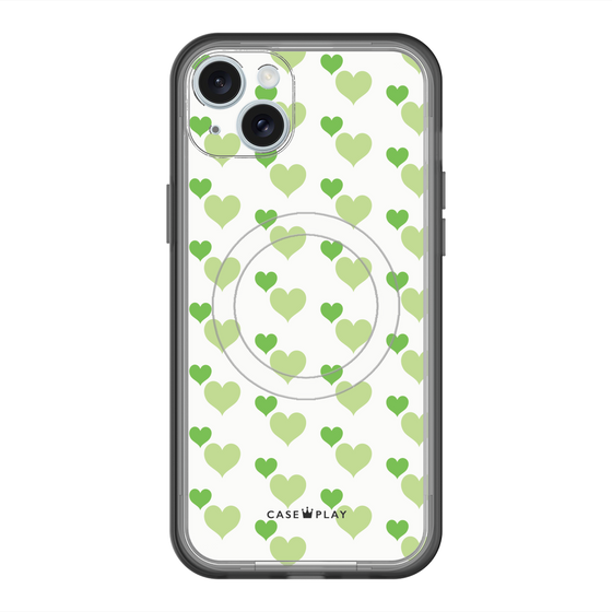 スリムプロテクションプレミアムケース with MagSafe［ Stripe Hearts - Green ］