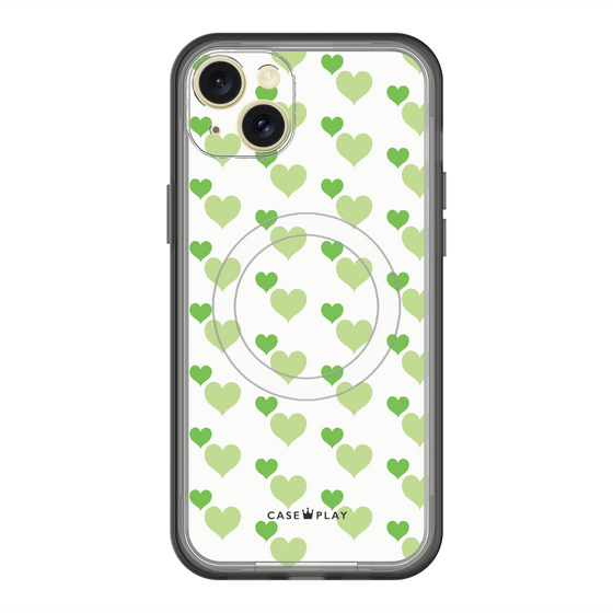 スリムプロテクションプレミアムケース with MagSafe［ Stripe Hearts - Green ］