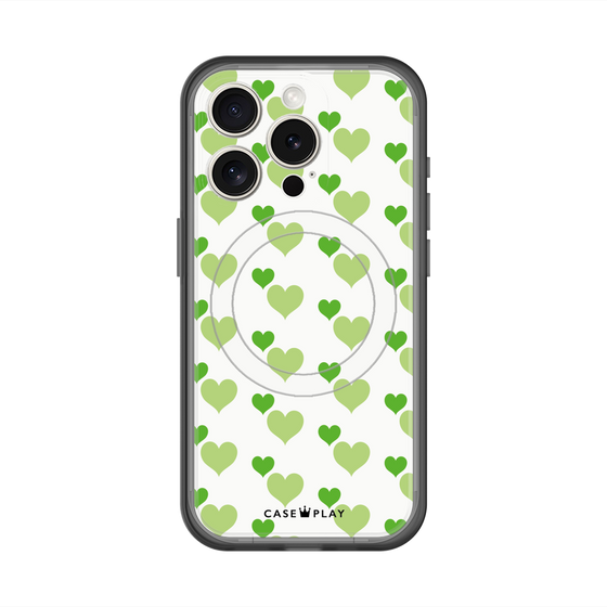 スリムプロテクションプレミアムケース with MagSafe［ Stripe Hearts - Green ］