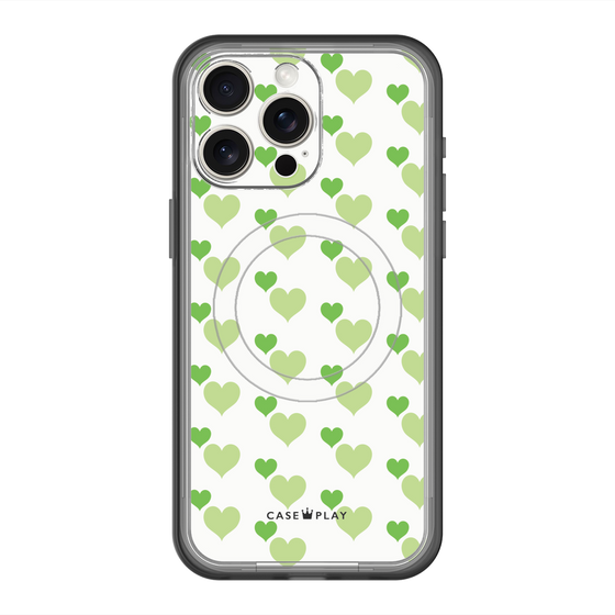 スリムプロテクションプレミアムケース with MagSafe［ Stripe Hearts - Green ］