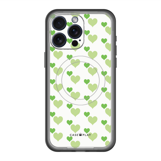 スリムプロテクションプレミアムケース with MagSafe［ Stripe Hearts - Green ］