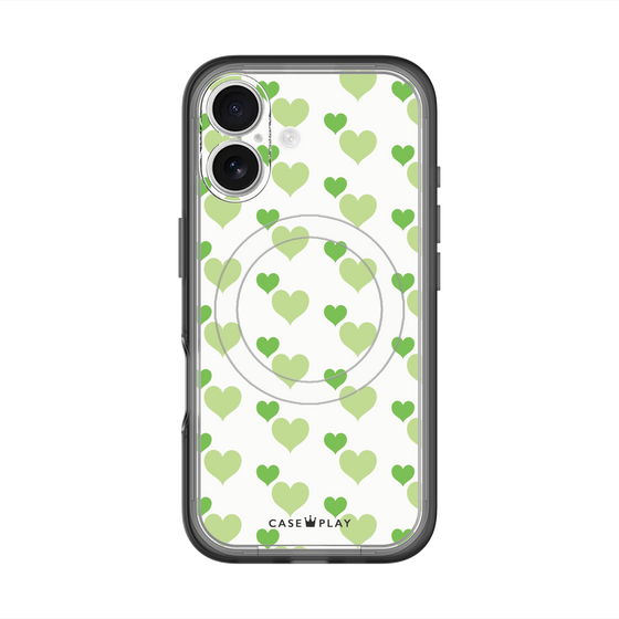 スリムプロテクションプレミアムケース with MagSafe［ Stripe Hearts - Green ］