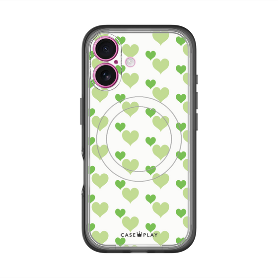 スリムプロテクションプレミアムケース with MagSafe［ Stripe Hearts - Green ］