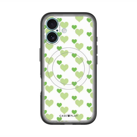 スリムプロテクションプレミアムケース with MagSafe［ Stripe Hearts - Green ］