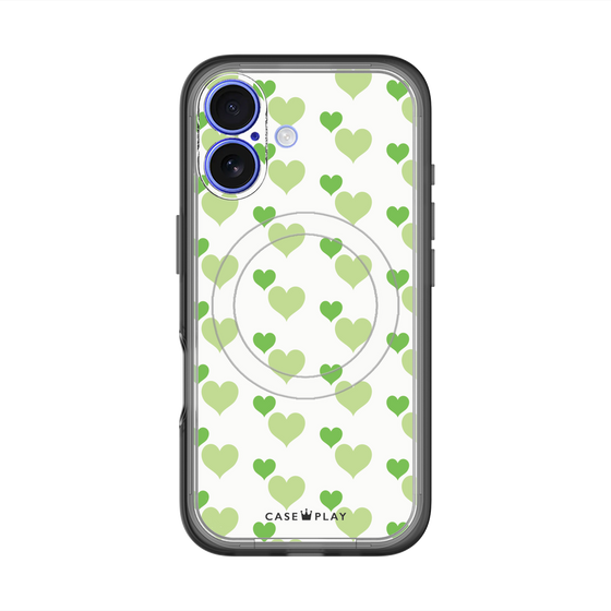スリムプロテクションプレミアムケース with MagSafe［ Stripe Hearts - Green ］