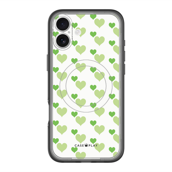 スリムプロテクションプレミアムケース with MagSafe［ Stripe Hearts - Green ］