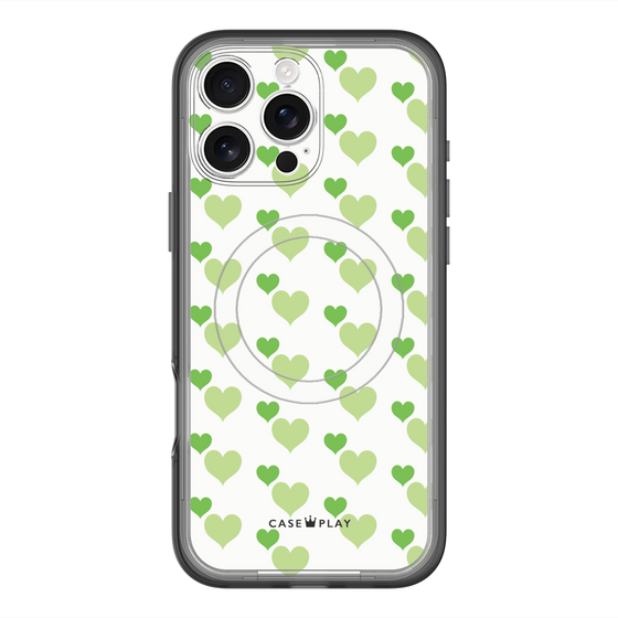 スリムプロテクションプレミアムケース with MagSafe［ Stripe Hearts - Green ］