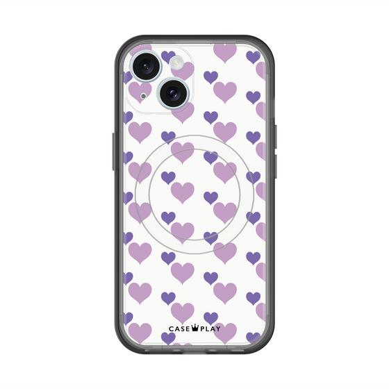 スリムプロテクションプレミアムケース with MagSafe［ Stripe Hearts - Purple ］