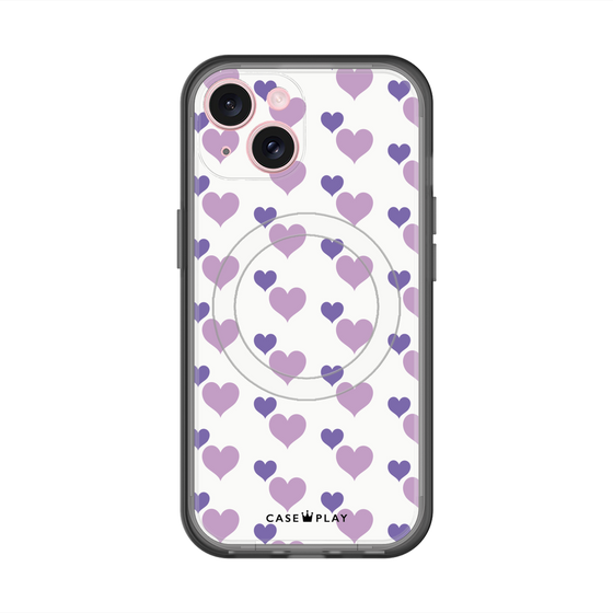 スリムプロテクションプレミアムケース with MagSafe［ Stripe Hearts - Purple ］