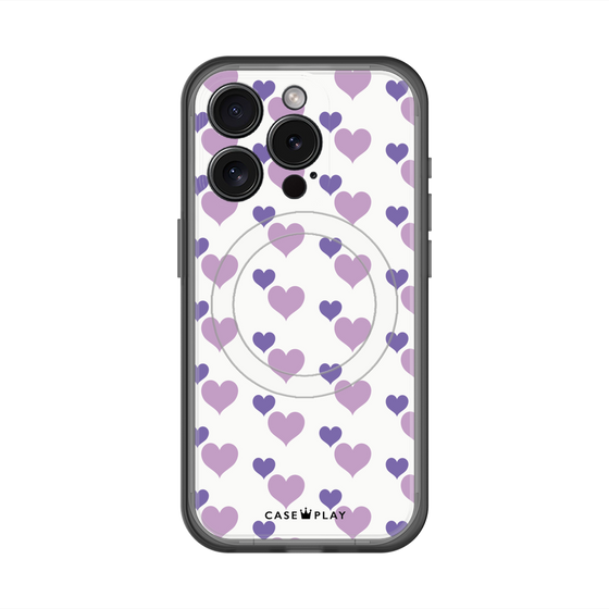 スリムプロテクションプレミアムケース with MagSafe［ Stripe Hearts - Purple ］