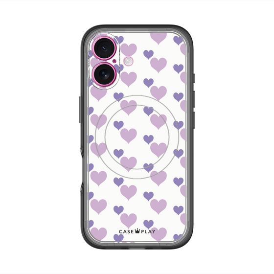 スリムプロテクションプレミアムケース with MagSafe［ Stripe Hearts - Purple ］