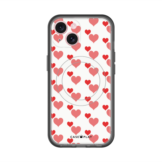 スリムプロテクションプレミアムケース with MagSafe［ Stripe Hearts - Red ］