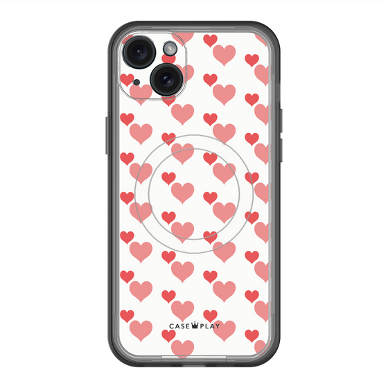 スリムプロテクションプレミアムケース with MagSafe［ Stripe Hearts - Red ］