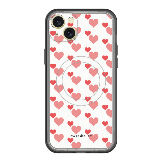 スリムプロテクションプレミアムケース with MagSafe［ Stripe Hearts - Red ］