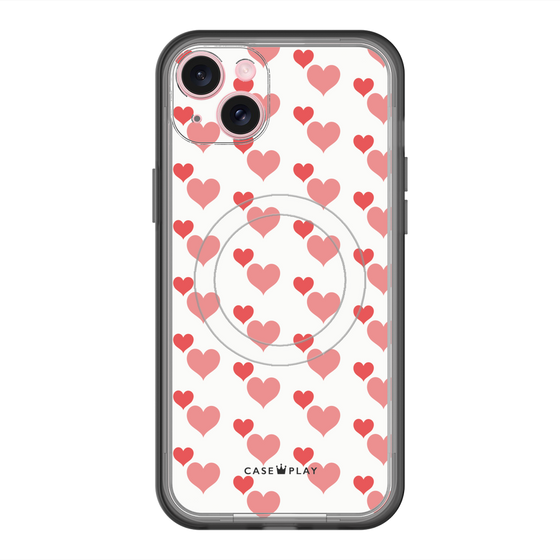 スリムプロテクションプレミアムケース with MagSafe［ Stripe Hearts - Red ］
