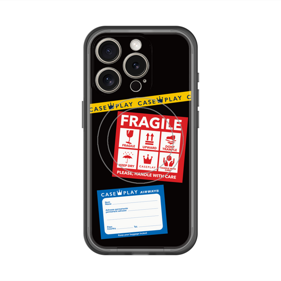 スリムプロテクションプレミアムケース with MagSafe［ FRAGILE Stickers - Black ］