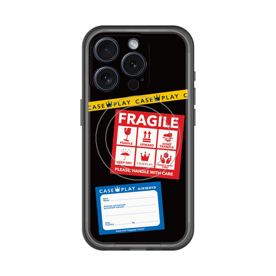 スリムプロテクションプレミアムケース with MagSafe［ FRAGILE Stickers - Black ］
