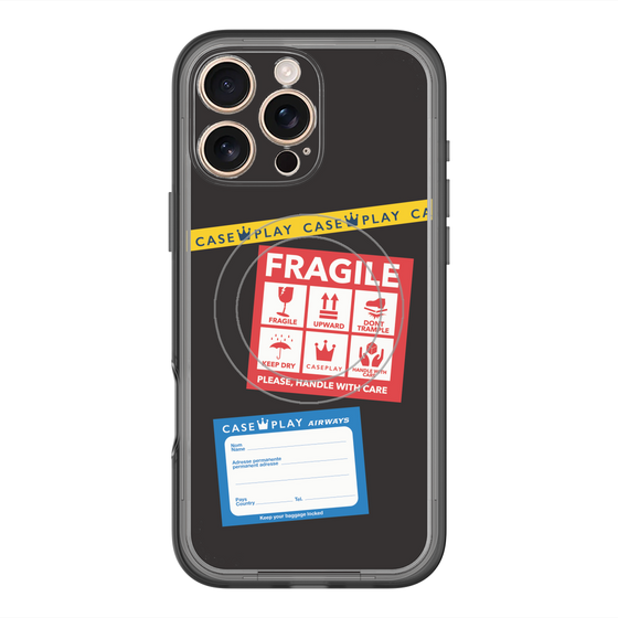 スリムプロテクションプレミアムケース with MagSafe［ FRAGILE Stickers - Black ］