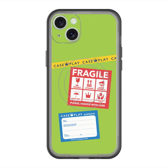 スリムプロテクションプレミアムケース with MagSafe［ FRAGILE Stickers - Green ］