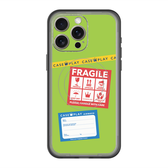 スリムプロテクションプレミアムケース with MagSafe［ FRAGILE Stickers - Green ］