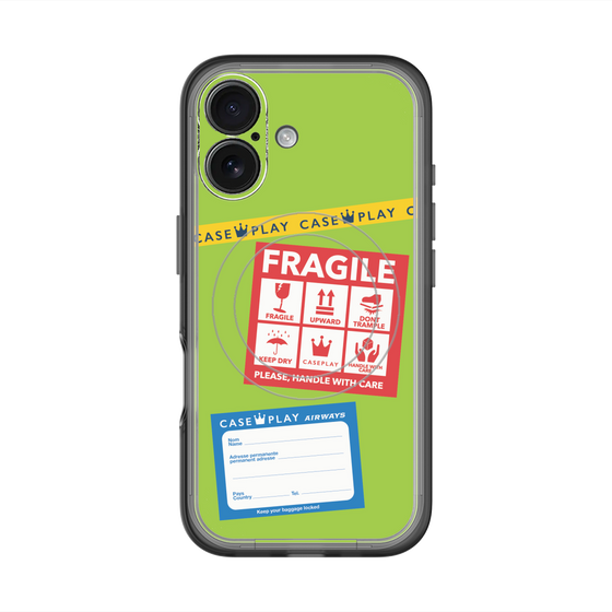 スリムプロテクションプレミアムケース with MagSafe［ FRAGILE Stickers - Green ］