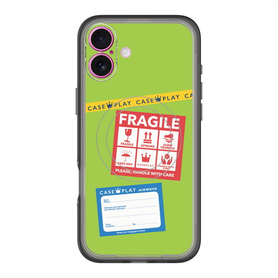 スリムプロテクションプレミアムケース with MagSafe［ FRAGILE Stickers - Green ］