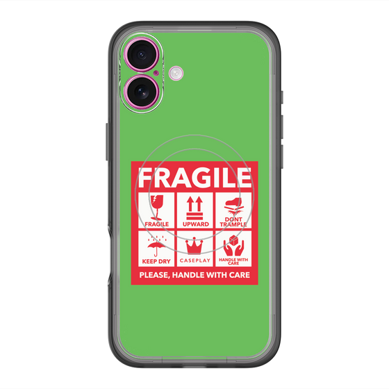 スリムプロテクションプレミアムケース with MagSafe［ FRAGILE Sticker - Green ］