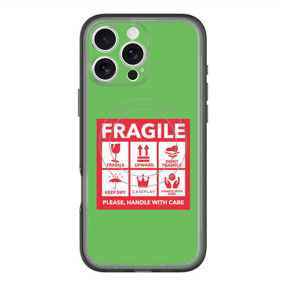 スリムプロテクションプレミアムケース with MagSafe［ FRAGILE Sticker - Green ］
