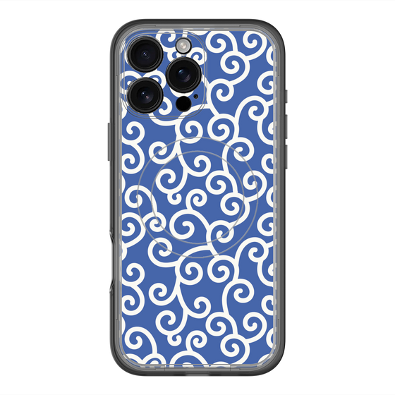 スリムプロテクションプレミアムケース with MagSafe［ 唐草模様 - Blue ］