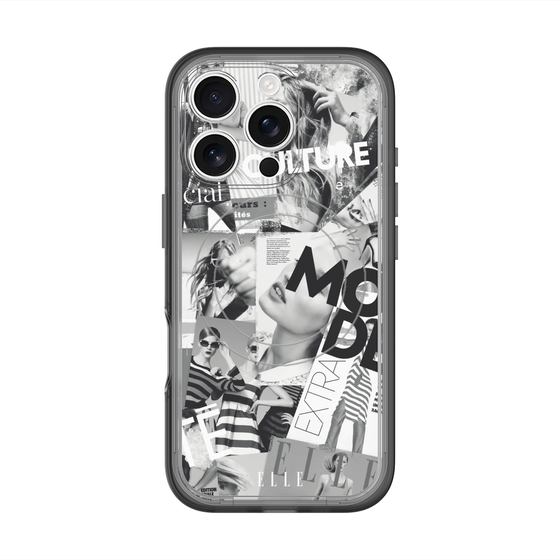 スリムプロテクションプレミアムケース with MagSafe［ ELLE - マガジン- モノクロ ］