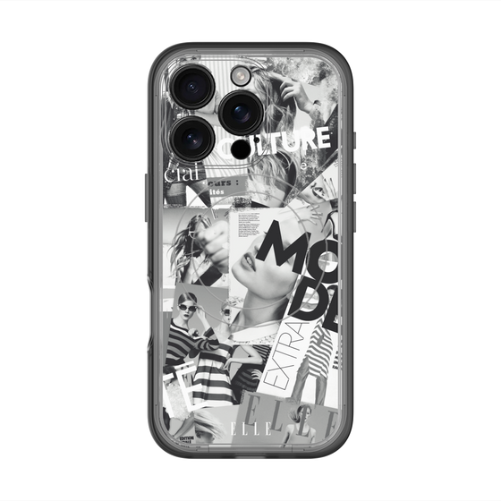 スリムプロテクションプレミアムケース with MagSafe［ ELLE - マガジン- モノクロ ］