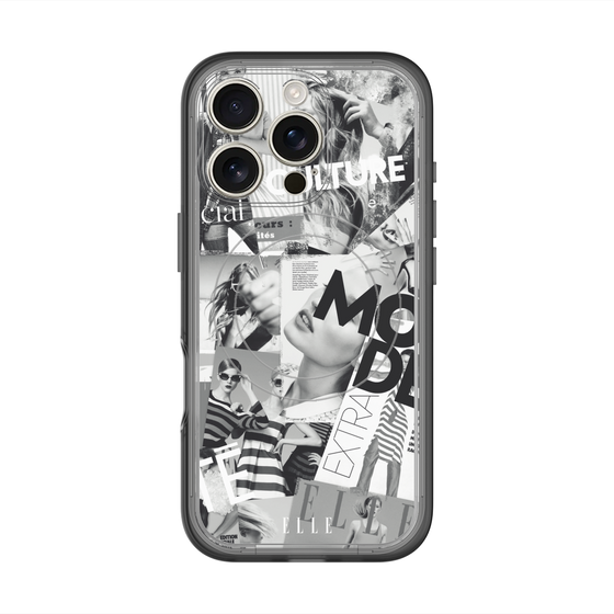 スリムプロテクションプレミアムケース with MagSafe［ ELLE - マガジン- モノクロ ］