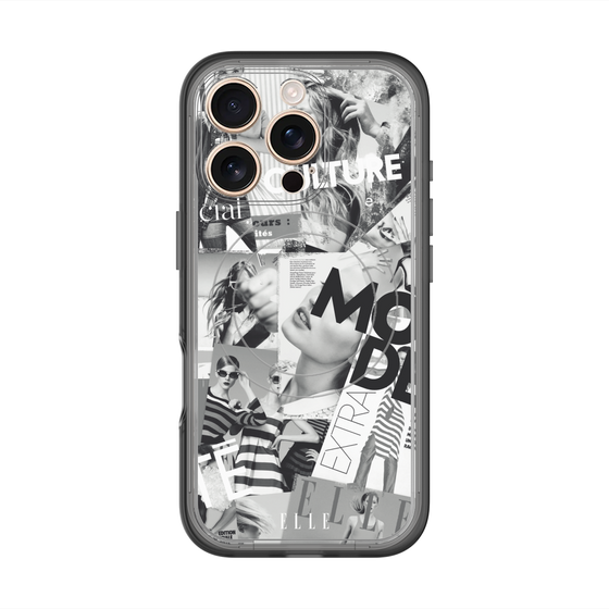 スリムプロテクションプレミアムケース with MagSafe［ ELLE - マガジン- モノクロ ］