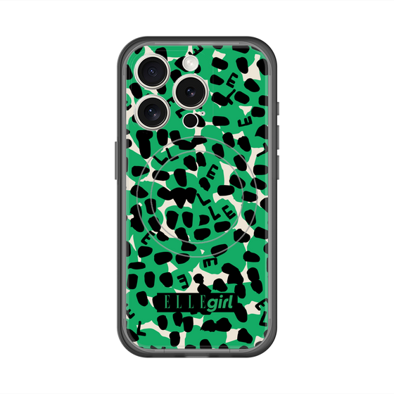スリムプロテクションプレミアムケース with MagSafe［ ELLEgirl - レオパード - Green ］