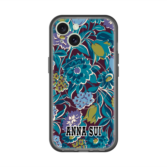 スリムプロテクションプレミアムケース with MagSafe［ ANNA SUI - ガーデンフワラー - シアン ］