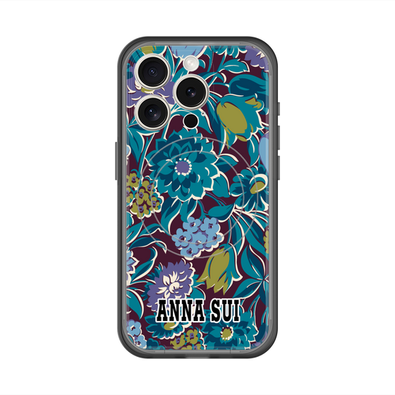 スリムプロテクションプレミアムケース with MagSafe［ ANNA SUI - ガーデンフワラー - シアン ］