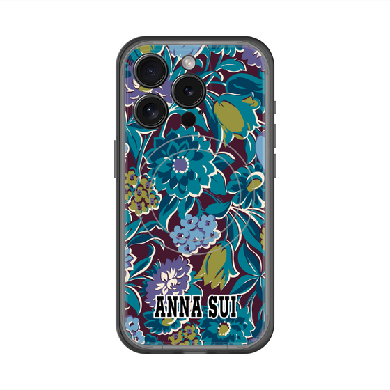 スリムプロテクションプレミアムケース with MagSafe［ ANNA SUI - ガーデンフワラー - シアン ］
