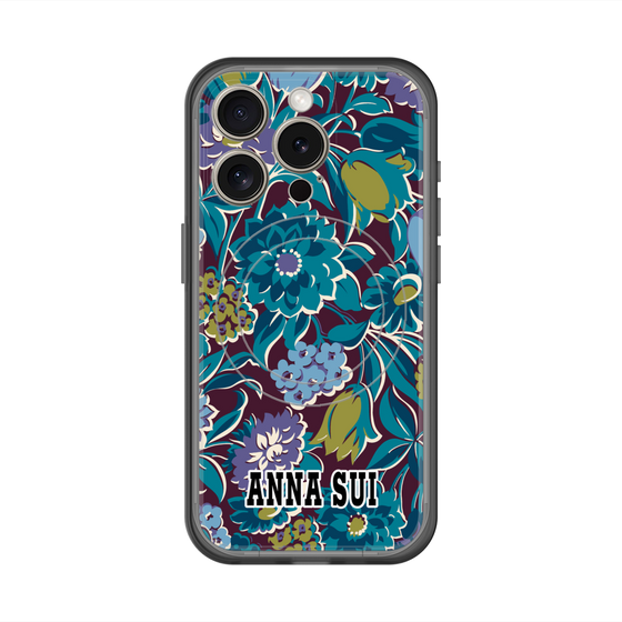 スリムプロテクションプレミアムケース with MagSafe［ ANNA SUI - ガーデンフワラー - シアン ］