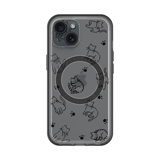 スリムプロテクションプレミアムケース with MagSafe［ オリジナル - CASEPLAYネコ総柄 - black ］