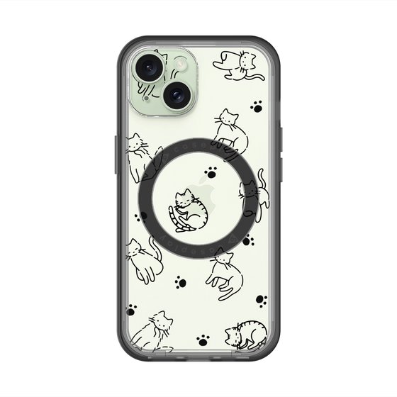 スリムプロテクションプレミアムケース with MagSafe［ オリジナル - CASEPLAYネコ総柄 - black ］