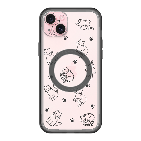 スリムプロテクションプレミアムケース with MagSafe［ オリジナル - CASEPLAYネコ総柄 - black ］